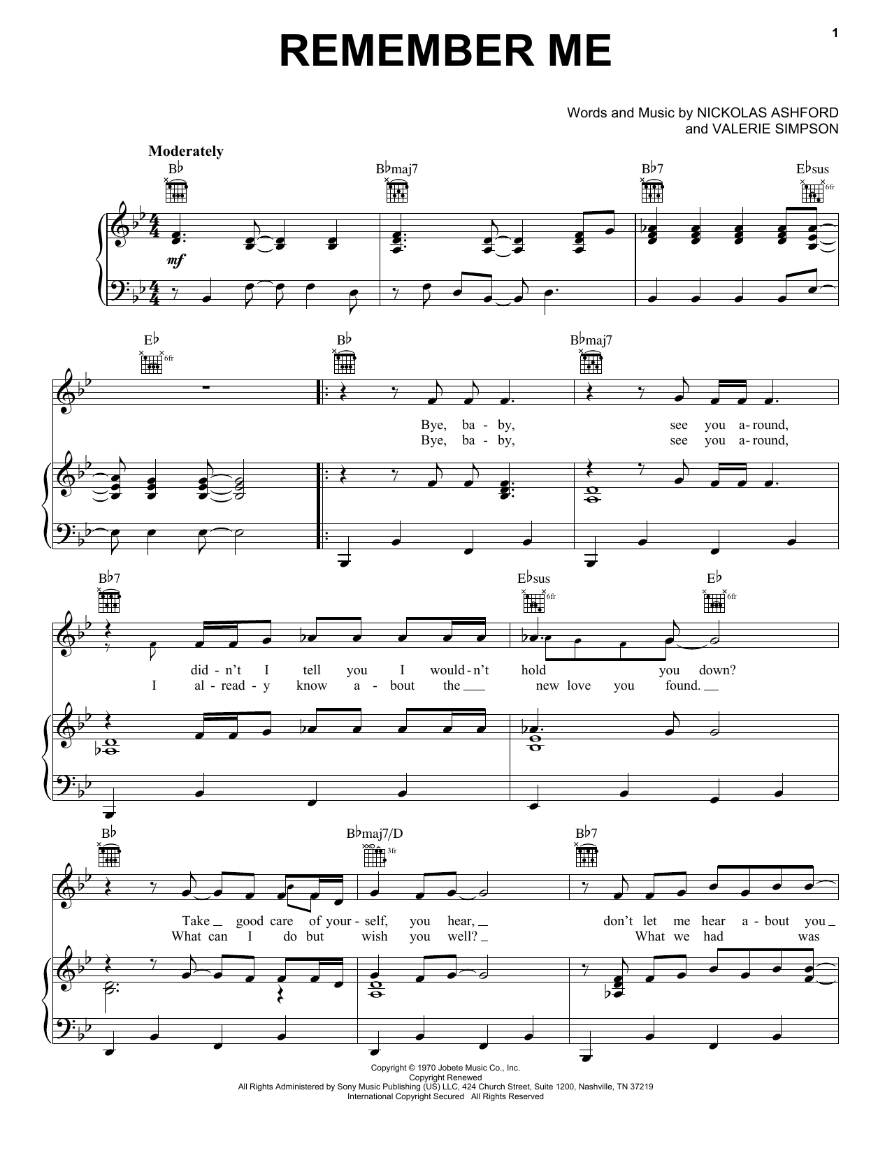 Diana Ross Remember Me Sheet Music Notes & Chords for Piano, Vocal & Guitar Chords (Right-Hand Melody) - Download or Print PDF