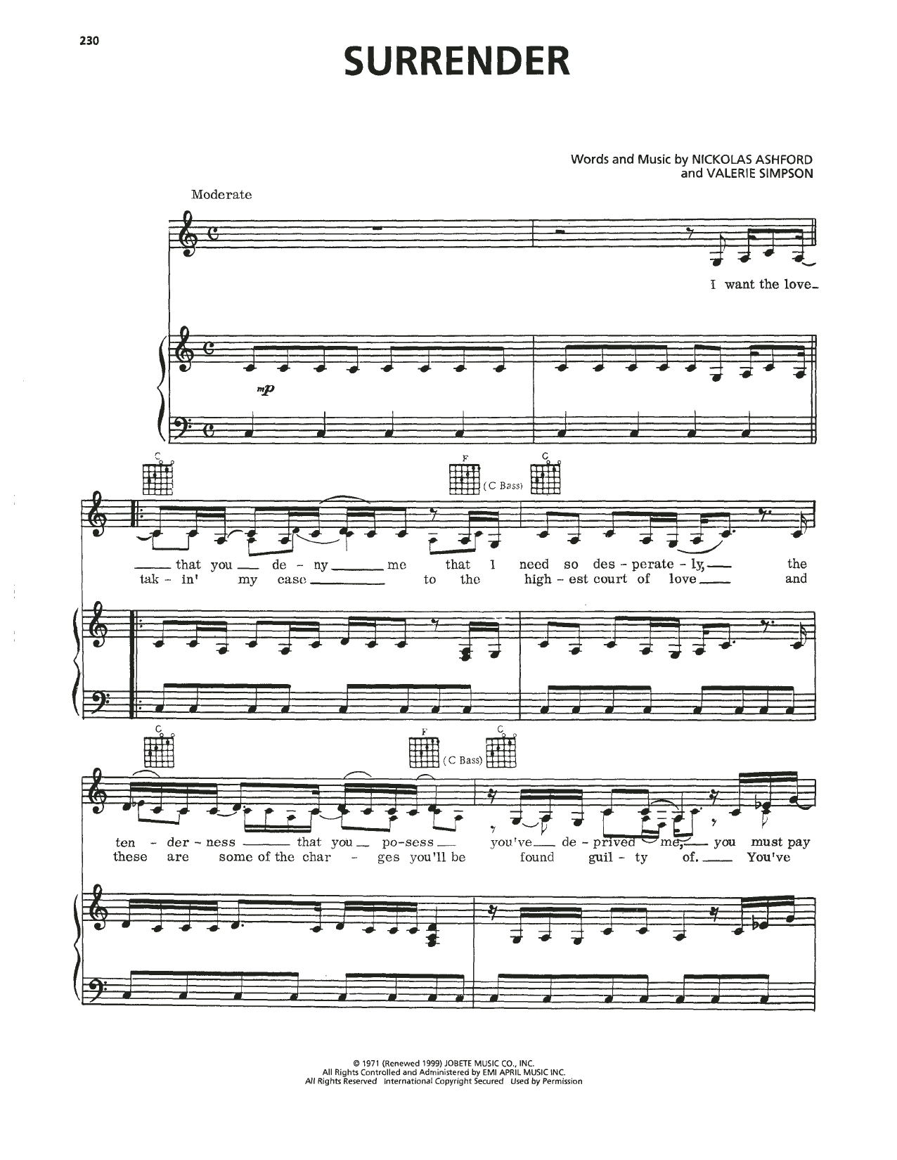 Diana Ross Surrender Sheet Music Notes & Chords for Piano, Vocal & Guitar Chords (Right-Hand Melody) - Download or Print PDF