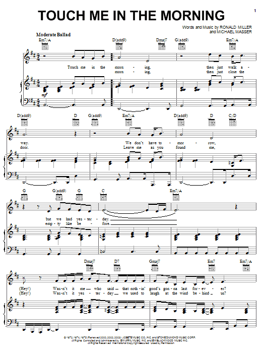 Diana Ross Touch Me In The Morning Sheet Music Notes & Chords for Melody Line, Lyrics & Chords - Download or Print PDF