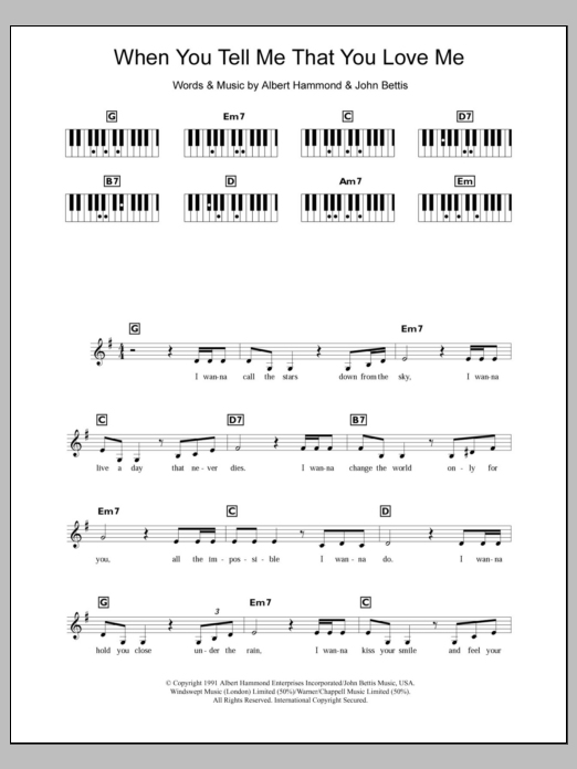 Diana Ross When You Tell Me That You Love Me Sheet Music Notes & Chords for Guitar - Download or Print PDF