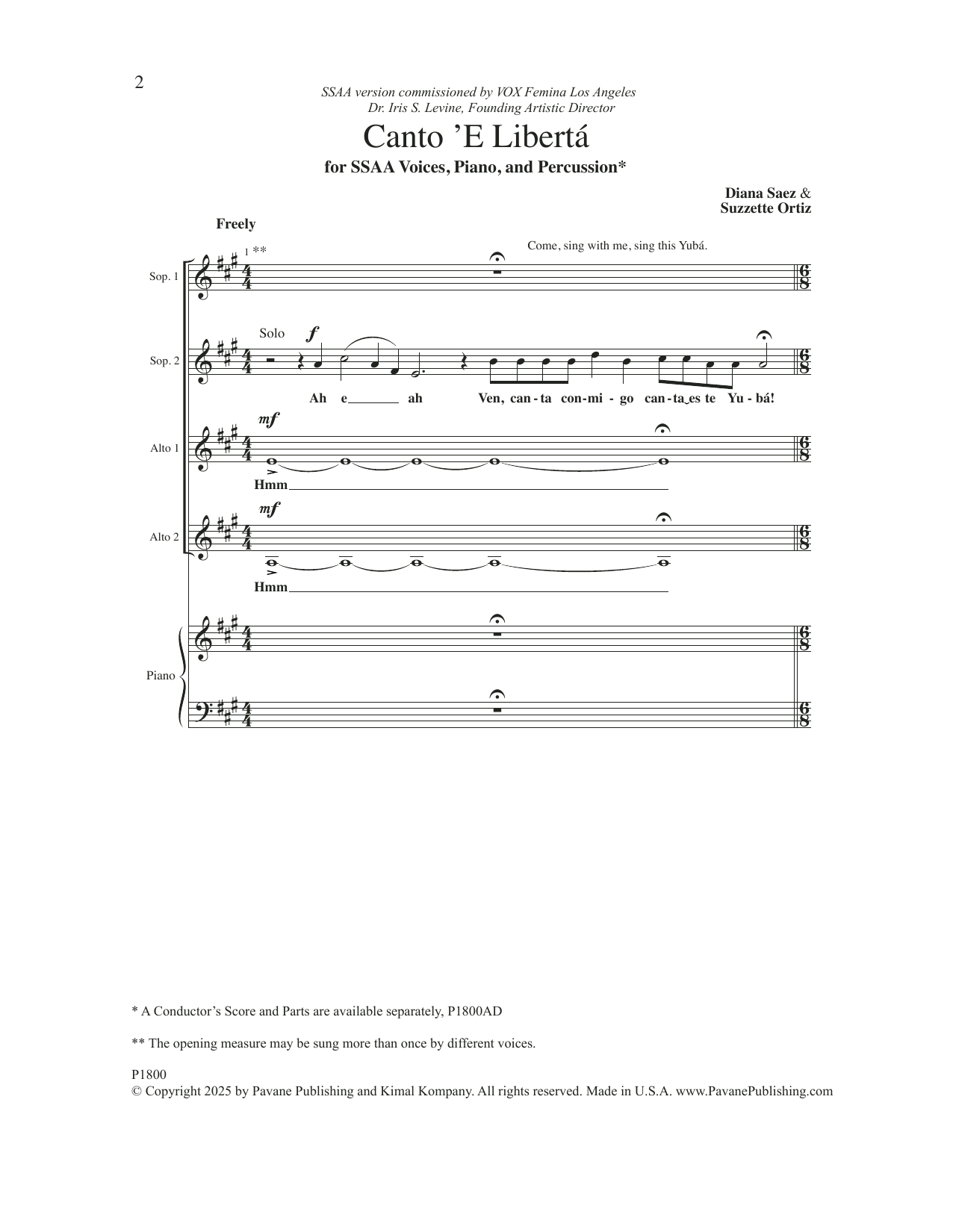 Diana Saez & Suzzette Ortiz Canto 'e Liberta Sheet Music Notes & Chords for SSAA Choir - Download or Print PDF Diana Saez & Suzzette Ortiz Canto 'e Liberta Sheet Music Notes & Chords for SSAA Choir - Download or Print PDF