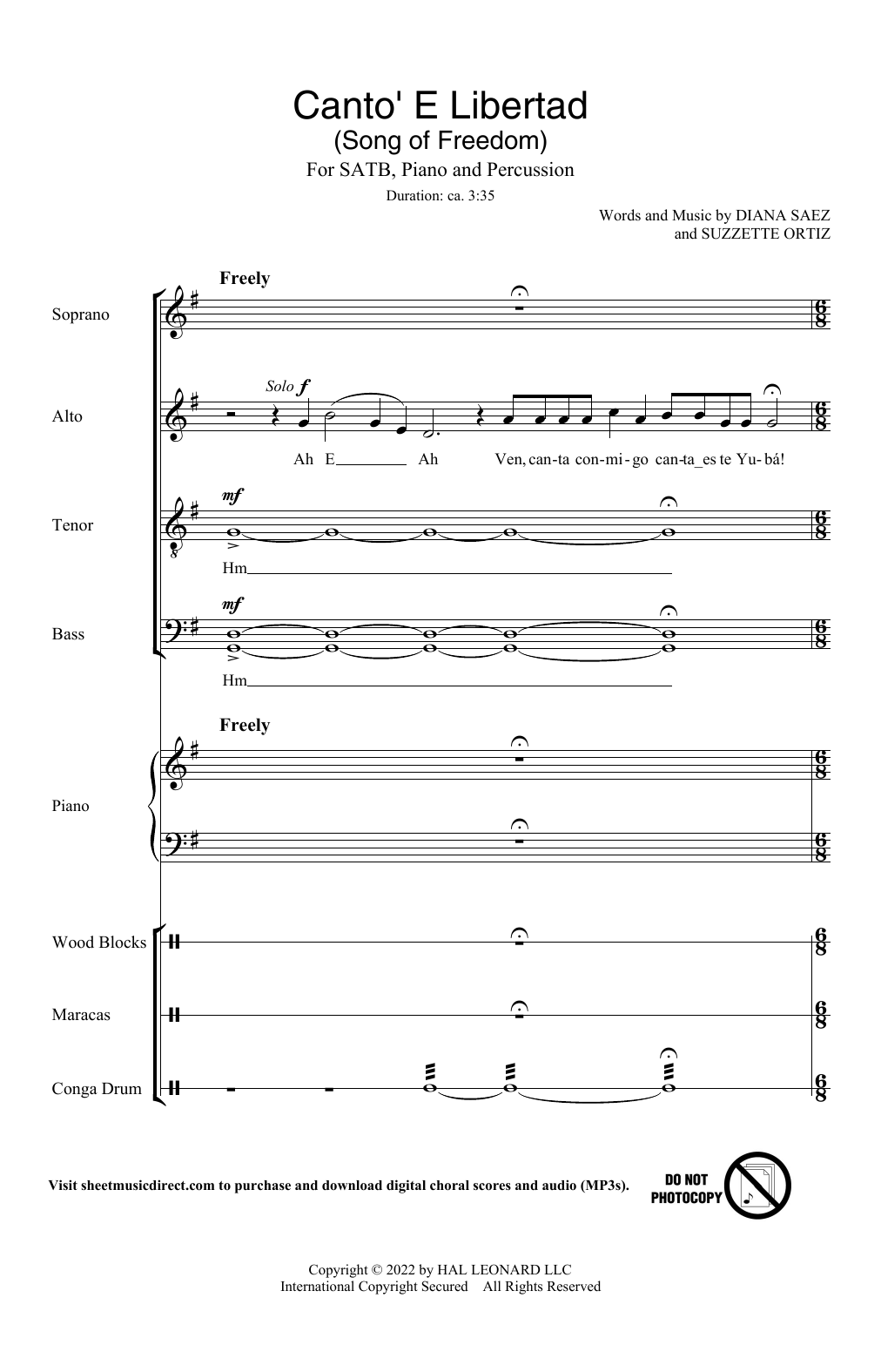 Diana Saez & Suzzette Ortiz Canto' E Libertad (Song of Freedom) Sheet Music Notes & Chords for SATB Choir - Download or Print PDF
