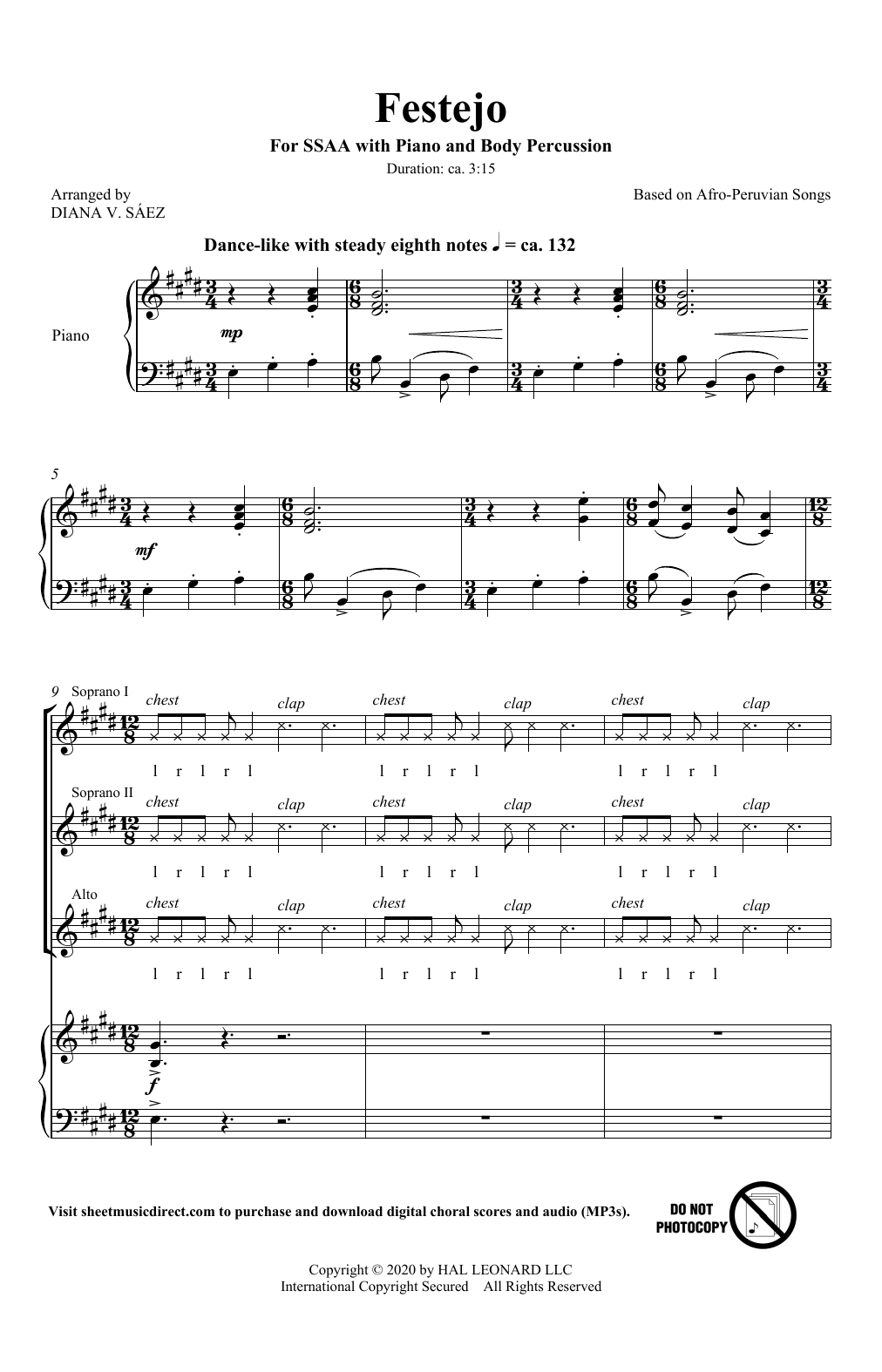 Diana Saez Festejo Sheet Music Notes & Chords for SSA Choir - Download or Print PDF