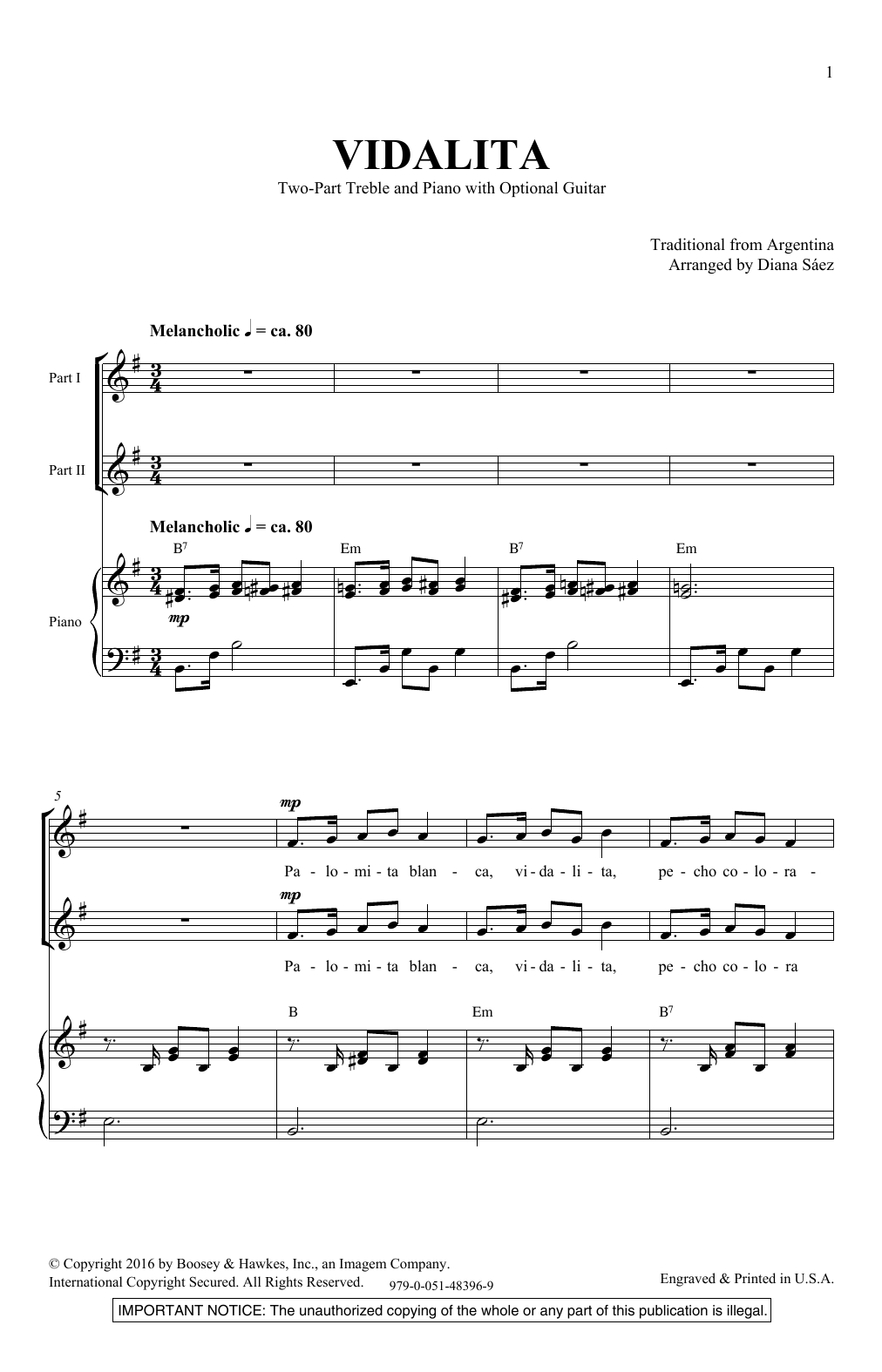 Diana Saez Vidalita Sheet Music Notes & Chords for 2-Part Choir - Download or Print PDF
