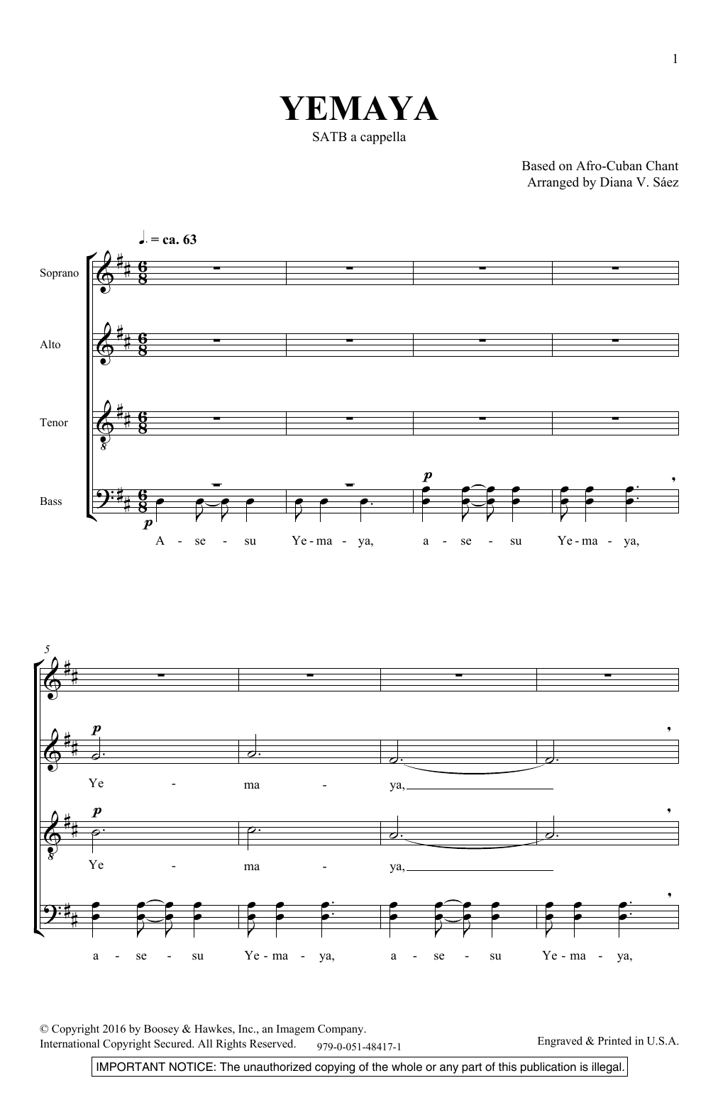 Diana Saez Yemaya Sheet Music Notes & Chords for SATB - Download or Print PDF