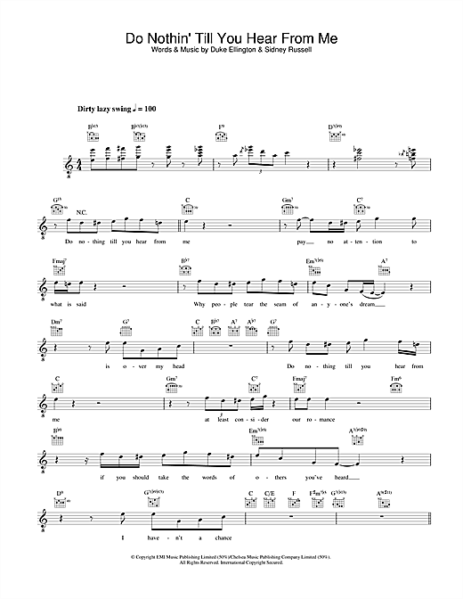Preview Diana Krall Do Nothin' Till You Hear From Me Jazz sheet music, notes and chords for Melody Line, Lyrics & Chords, SKU: 33937 Do Nothin' Till You Hear From Me sheet music