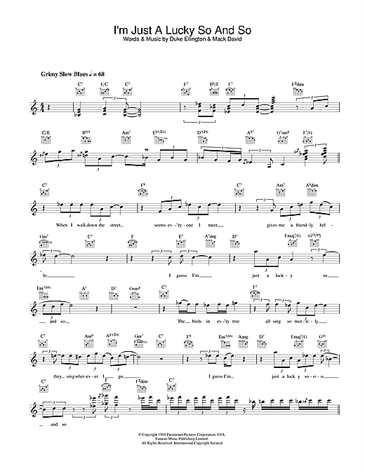 Preview Diana Krall I'm Just A Lucky So And So Jazz sheet music, notes and chords for Melody Line, Lyrics & Chords, SKU: 33944 I'm Just A Lucky So And So sheet music