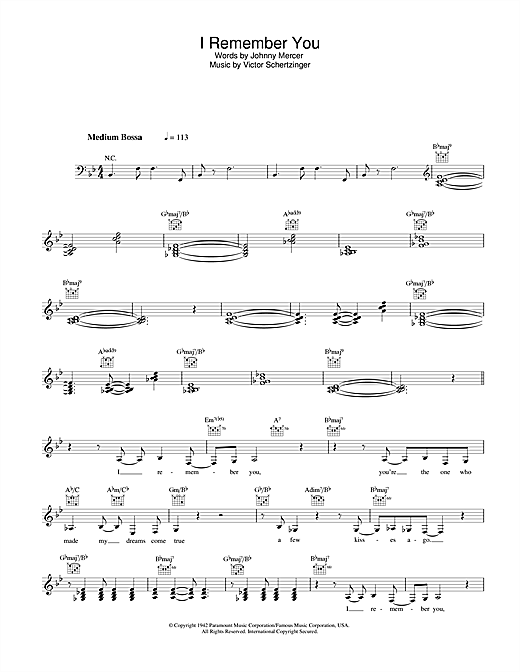 Preview Diana Krall I Remember You Jazz sheet music, notes and chords for Melody Line, Lyrics & Chords, SKU: 33945 I Remember You sheet music
