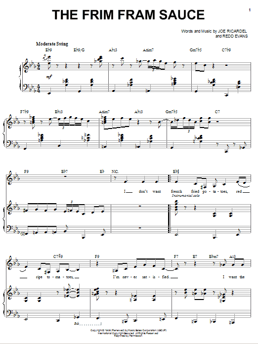 Preview Diana Krall The Frim Fram Sauce Jazz sheet music, notes and chords for Piano, Vocal & Guitar, SKU: 36582 The Frim Fram Sauce sheet music