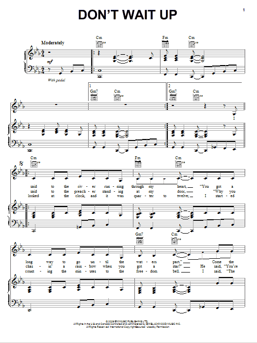 Diane Birch Don't Wait Up Sheet Music Notes & Chords for Piano, Vocal & Guitar (Right-Hand Melody) - Download or Print PDF