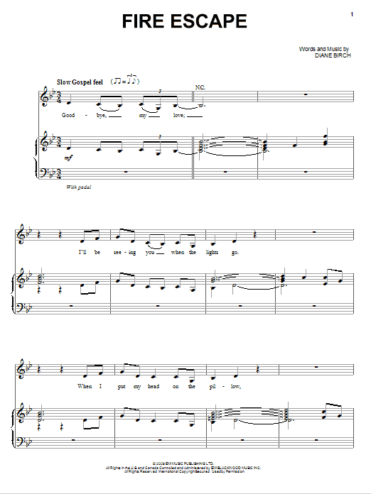 Diane Birch Fire Escape Sheet Music Notes & Chords for Piano, Vocal & Guitar (Right-Hand Melody) - Download or Print PDF