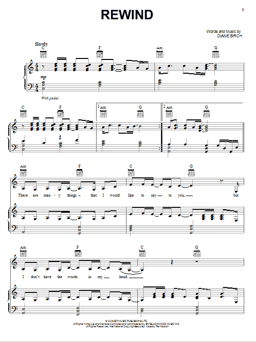 Diane Birch Rewind Sheet Music Notes & Chords for Piano, Vocal & Guitar (Right-Hand Melody) - Download or Print PDF