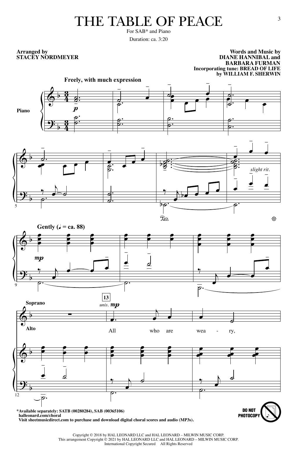 Diane Hannibal & Barbara Furman The Table Of Peace (arr. Stacey Nordmeyer) Sheet Music Notes & Chords for SAB Choir - Download or Print PDF