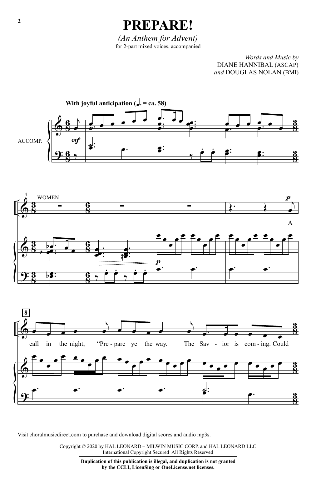 Diane Hannibal & Douglas Nolan Prepare! (An Anthem For Advent) Sheet Music Notes & Chords for 2-Part Choir - Download or Print PDF