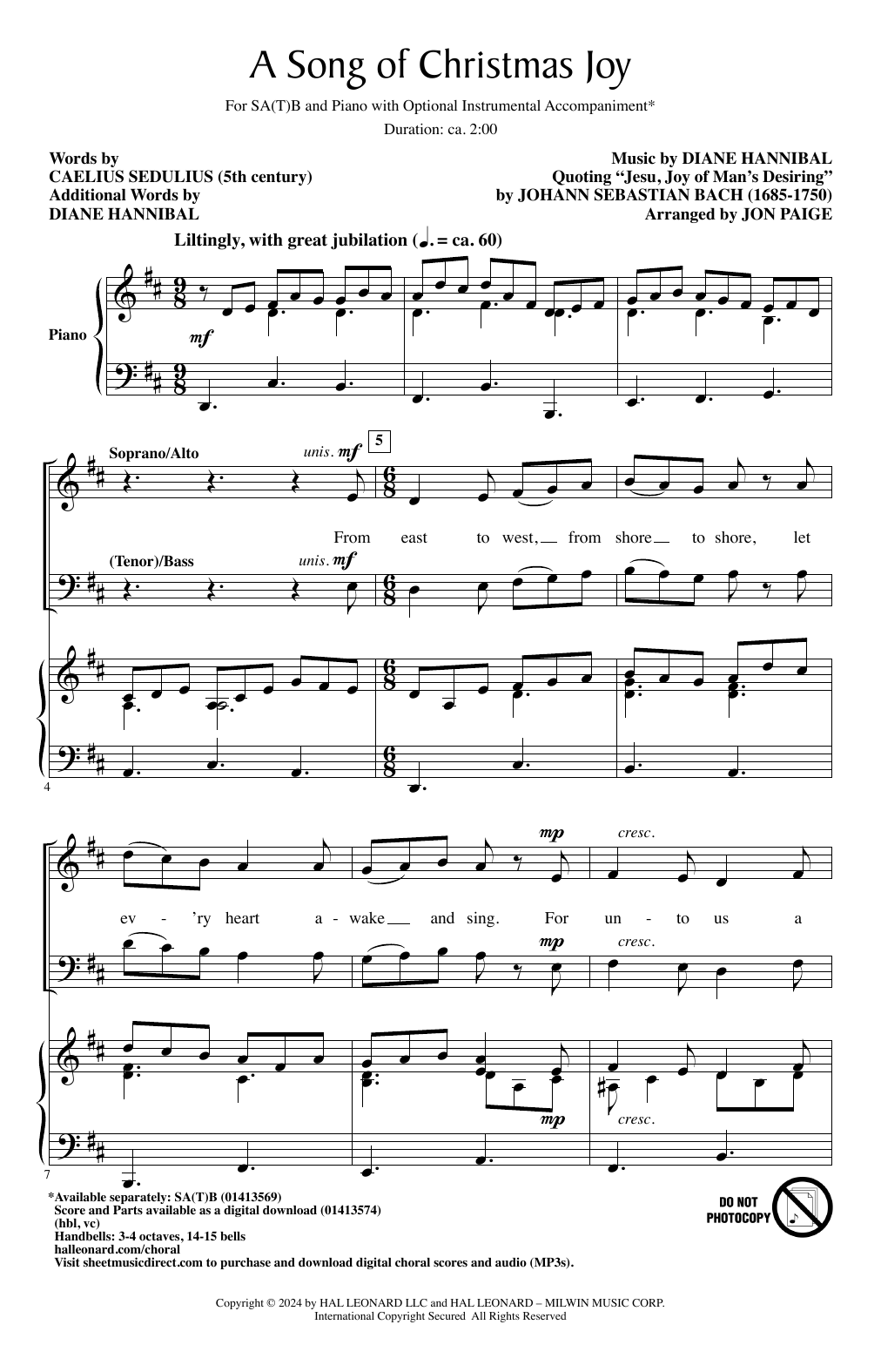 Diane Hannibal A Song Of Christmas Joy (arr. Jon Paige) Sheet Music Notes & Chords for SATB Choir - Download or Print PDF