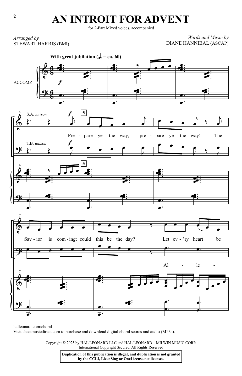Diane Hannibal An Introit For Advent (arr. Stewart Harris) Sheet Music Notes & Chords for 2-Part Choir - Download or Print PDF