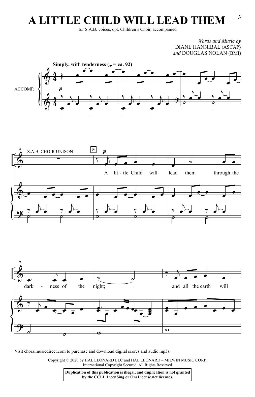 Diane Hannibal and Douglas Nolan A Little Child Will Lead Them Sheet Music Notes & Chords for SAB Choir - Download or Print PDF