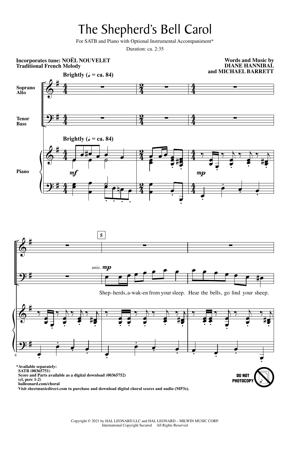 Diane Hannibal and Michael Barrett The Shepherd's Bell Carol Sheet Music Notes & Chords for SATB Choir - Download or Print PDF