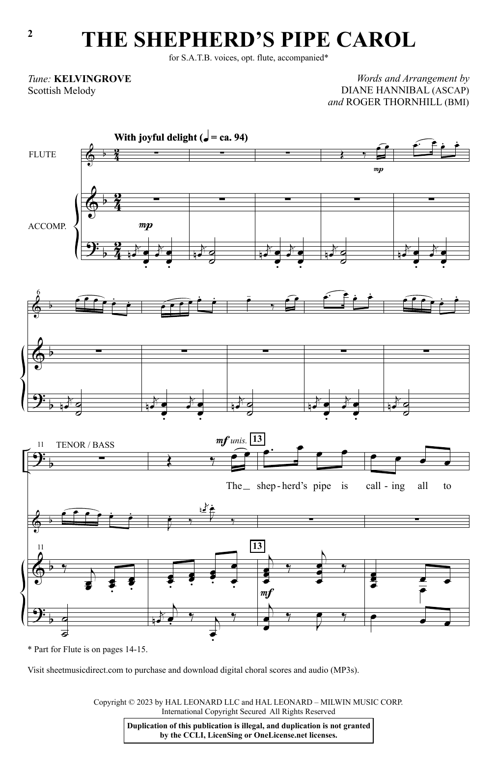 Diane Hannibal and Roger Thornhill The Shepherd's Pipe Carol Sheet Music Notes & Chords for SATB Choir - Download or Print PDF