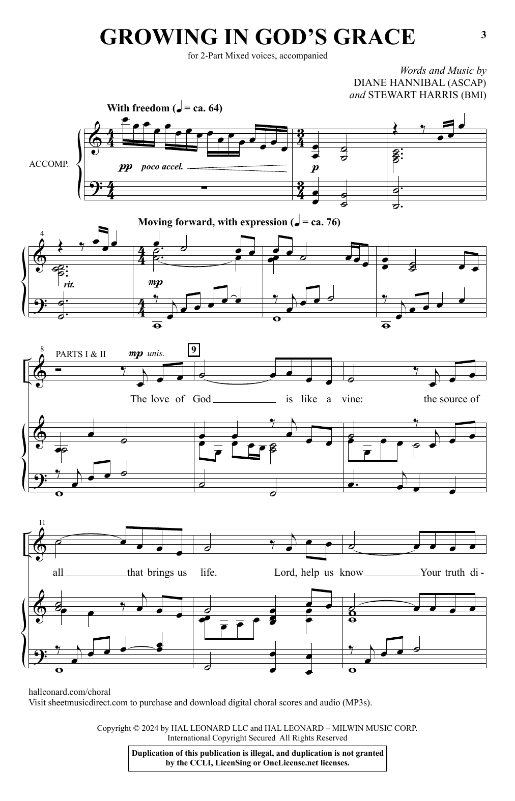 Diane Hannibal and Stewart Harris Growing In God's Grace Sheet Music Notes & Chords for 2-Part Choir - Download or Print PDF