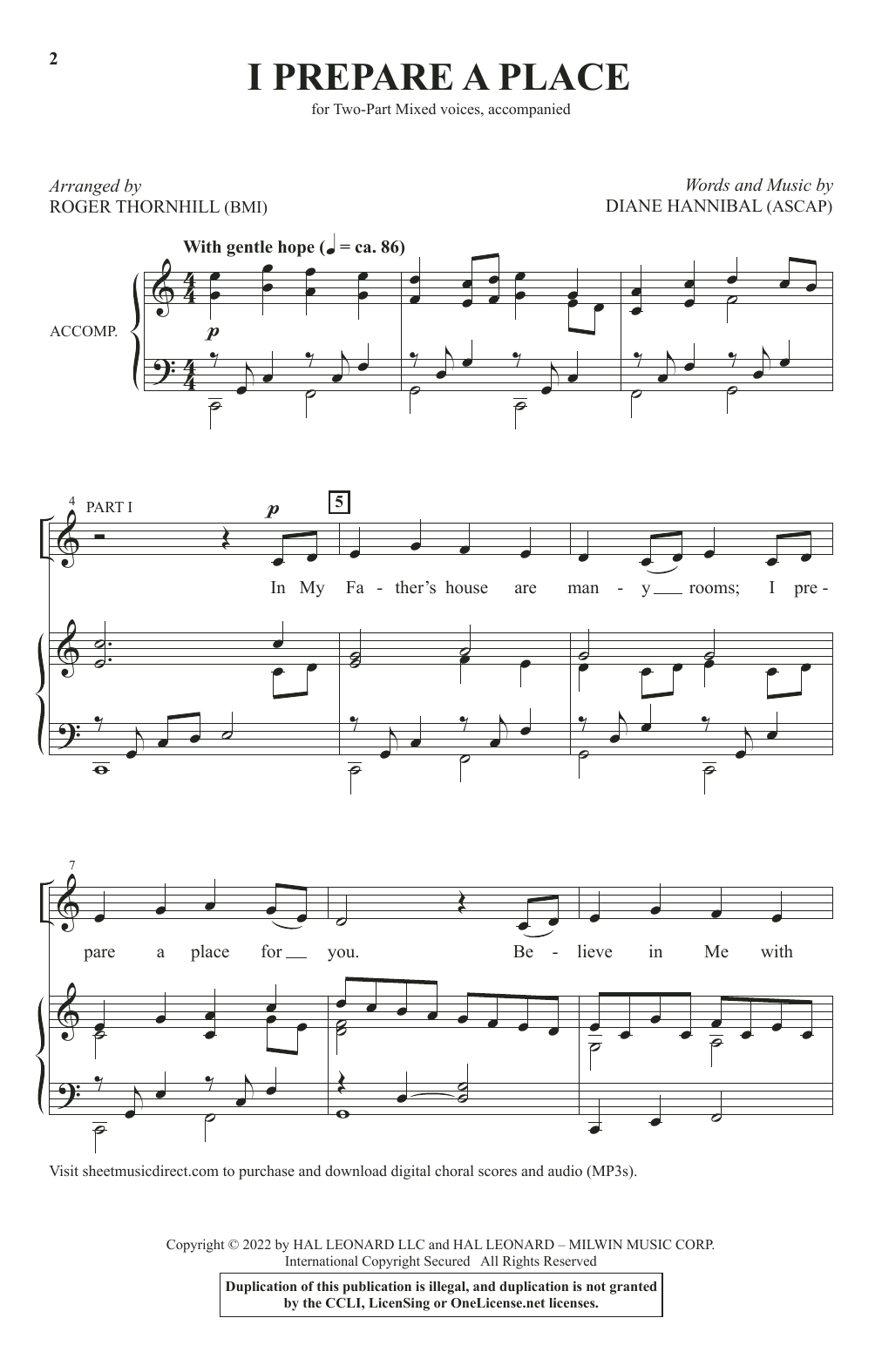 Diane Hannibal I Prepare A Place (arr. Roger Thornhill) Sheet Music Notes & Chords for 2-Part Choir - Download or Print PDF