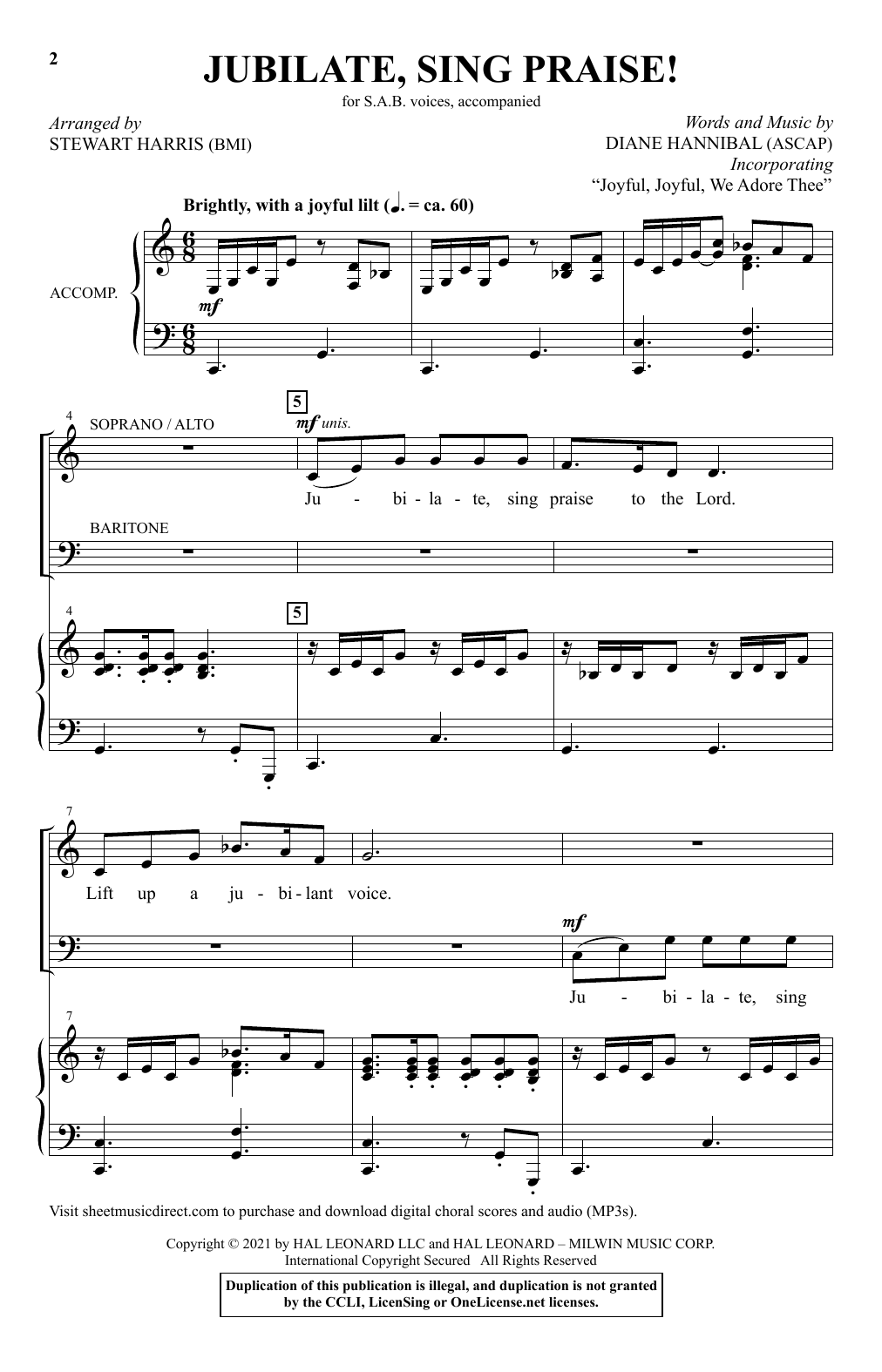 Diane Hannibal Jubilate, Sing Praise! (arr. Stewart Harris) Sheet Music Notes & Chords for SAB Choir - Download or Print PDF