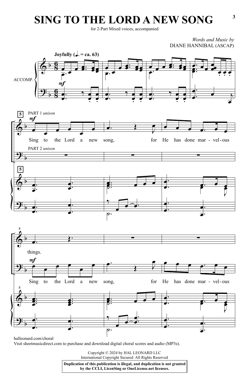 Diane Hannibal Sing To The Lord A New Song Sheet Music Notes & Chords for 2-Part Choir - Download or Print PDF