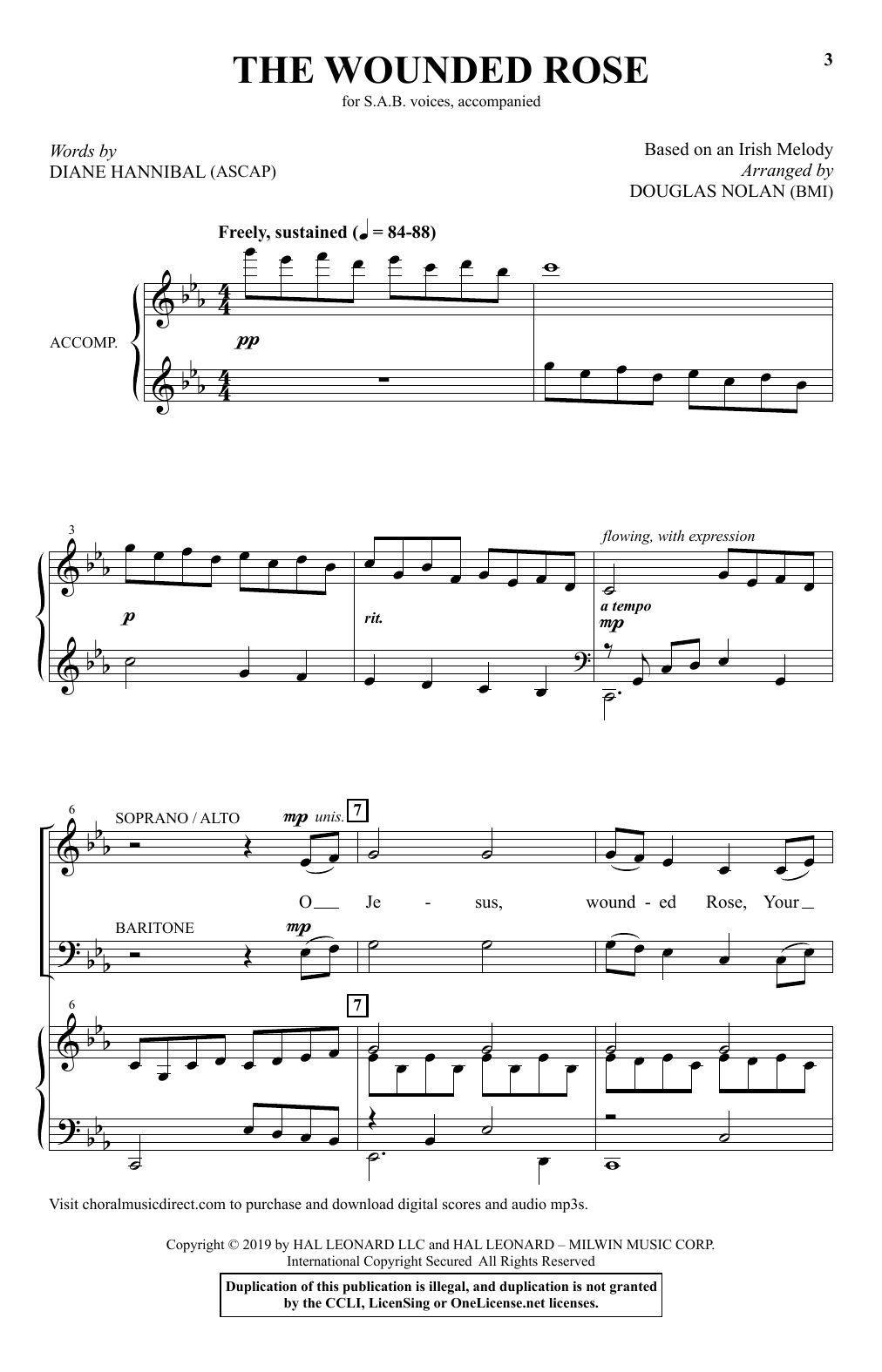 Diane Hannibal The Wounded Rose (arr. Douglas Nolan) Sheet Music Notes & Chords for SAB Choir - Download or Print PDF