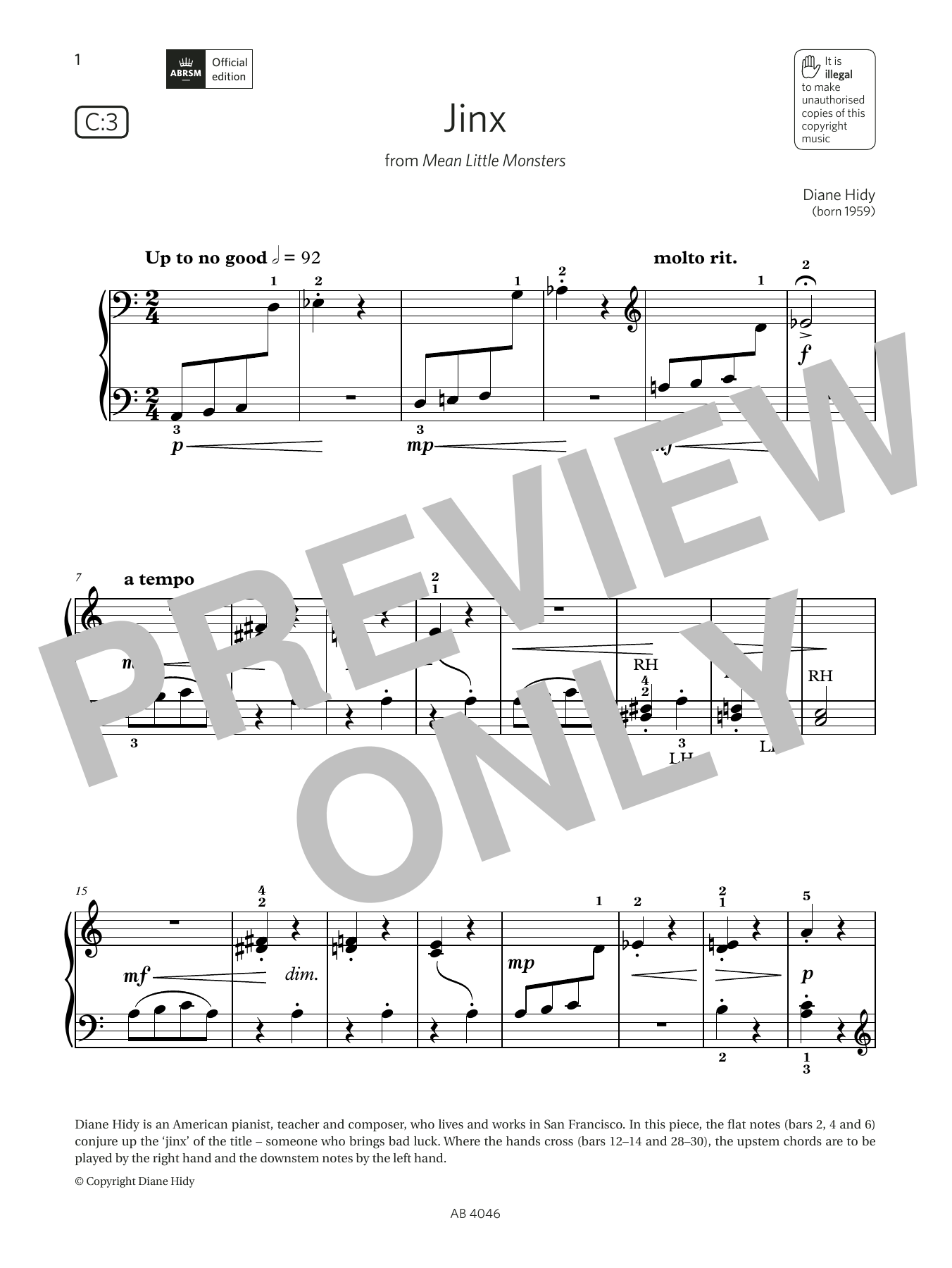 Diane Hidy Jinx (Grade Initial, list C3, from the ABRSM Piano Syllabus 2023 & 2024) Sheet Music Notes & Chords for Piano Solo - Download or Print PDF
