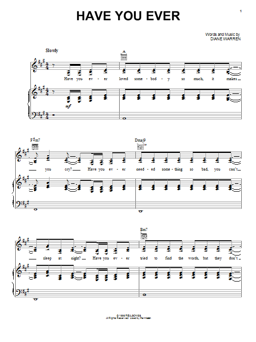 Diane Warren Have You Ever Sheet Music Notes & Chords for Piano, Vocal & Guitar (Right-Hand Melody) - Download or Print PDF