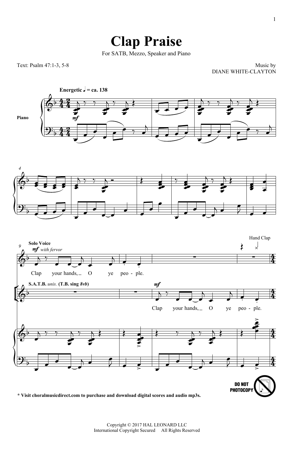 Diane White-Clayton Clap Praise Sheet Music Notes & Chords for SATB - Download or Print PDF