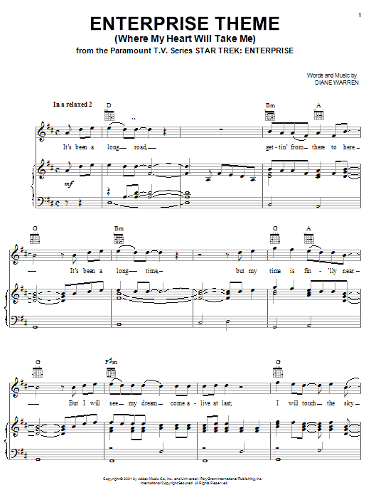 Enterprise Theme (Where My Heart Will Take Me) sheet music