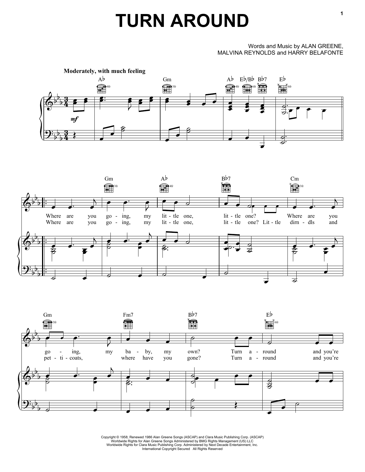 Dick & DeeDee Turn Around Sheet Music Notes & Chords for Piano, Vocal & Guitar (Right-Hand Melody) - Download or Print PDF