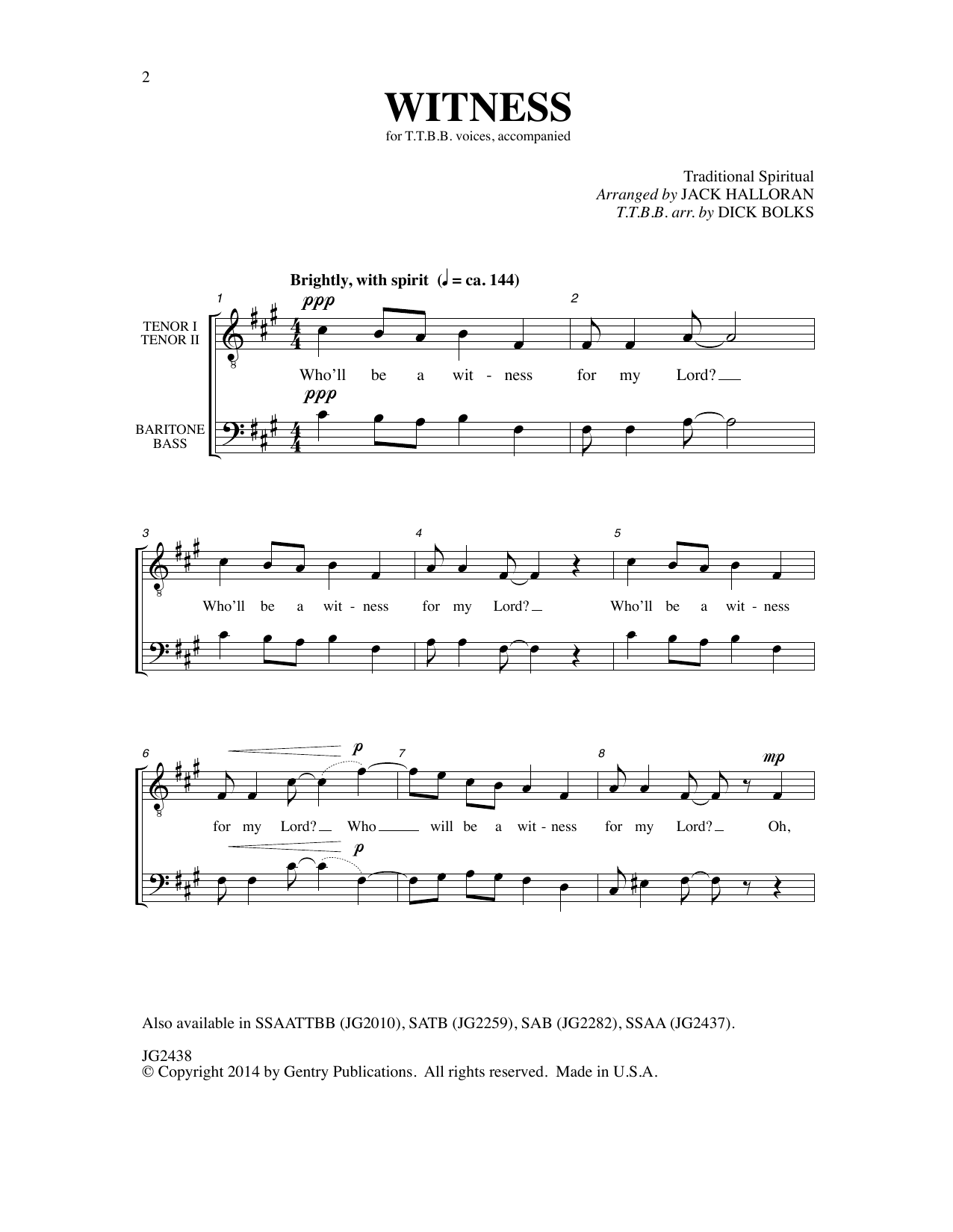 Dick Bolks Witness Sheet Music Notes & Chords for Choral - Download or Print PDF