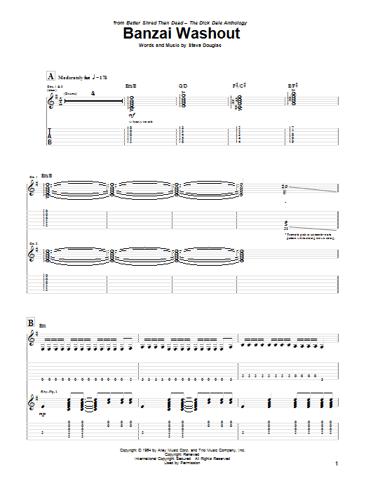 Dick Dale Banzai Washout Sheet Music Notes & Chords for Guitar Tab - Download or Print PDF