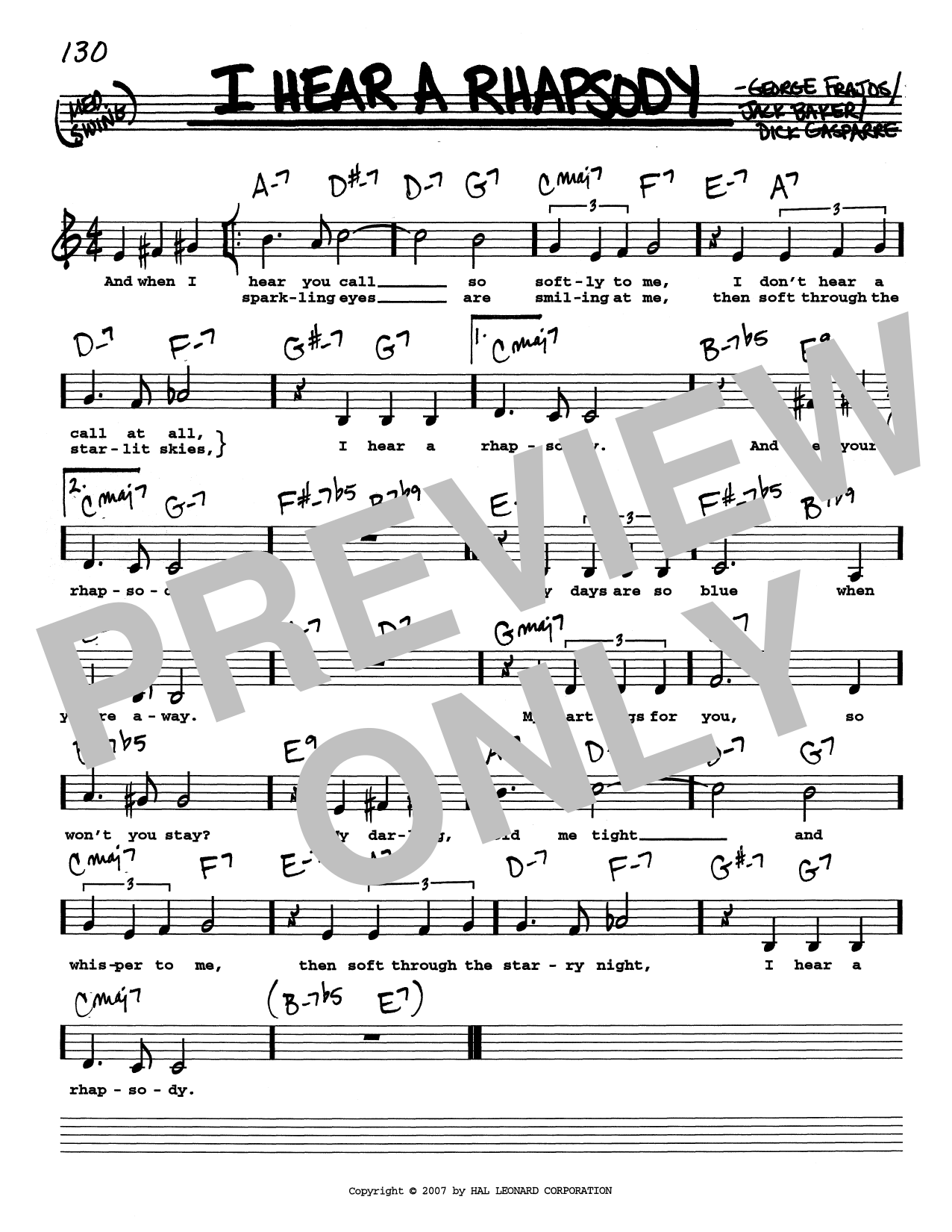 Dick Gasparre I Hear A Rhapsody (Low Voice) Sheet Music Notes & Chords for Real Book – Melody, Lyrics & Chords - Download or Print PDF