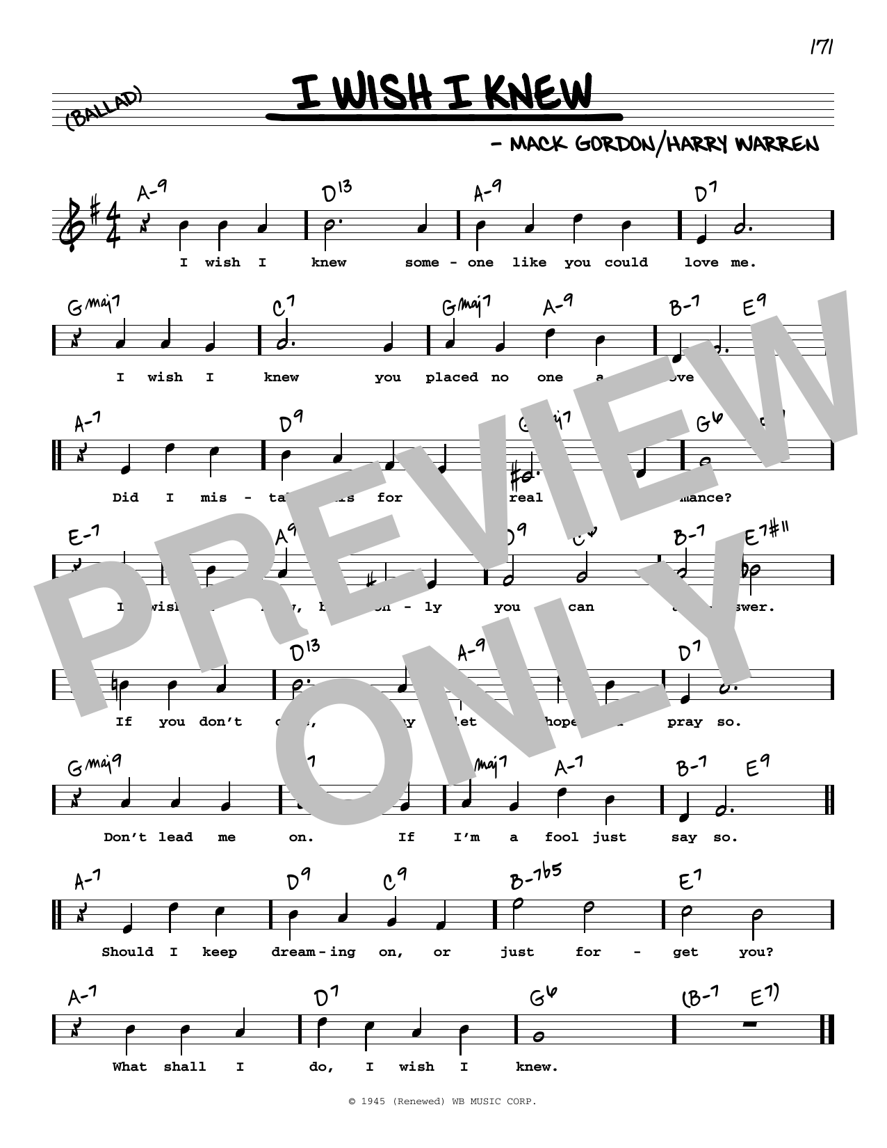 Dick Haymes I Wish I Knew (High Voice) Sheet Music Notes & Chords for Real Book – Melody, Lyrics & Chords - Download or Print PDF