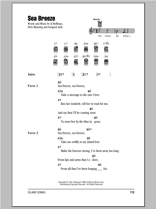 Dick Manning Sea Breeze Sheet Music Notes & Chords for Ukulele with Strumming Patterns - Download or Print PDF
