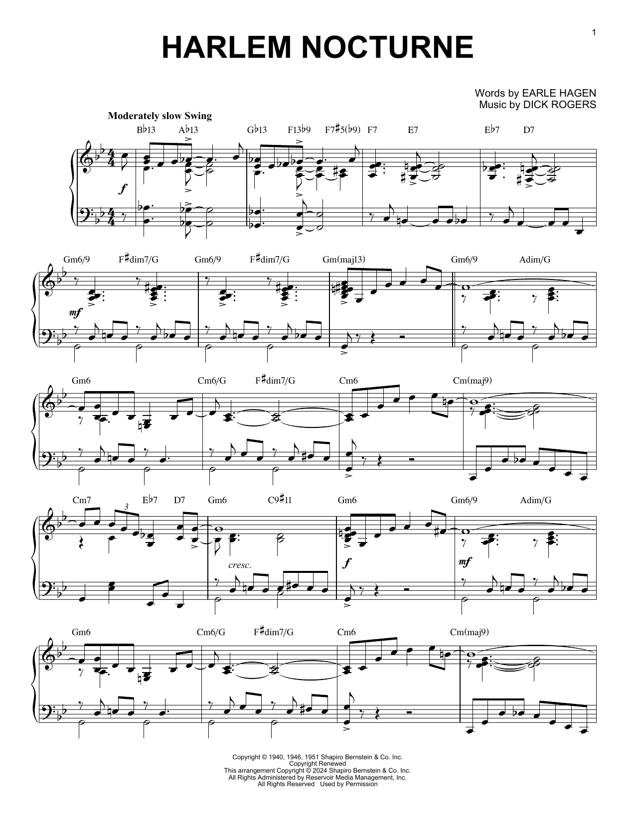 Dick Rogers Harlem Nocturne (arr. Brent Edstrom) Sheet Music Notes & Chords for Piano Solo - Download or Print PDF