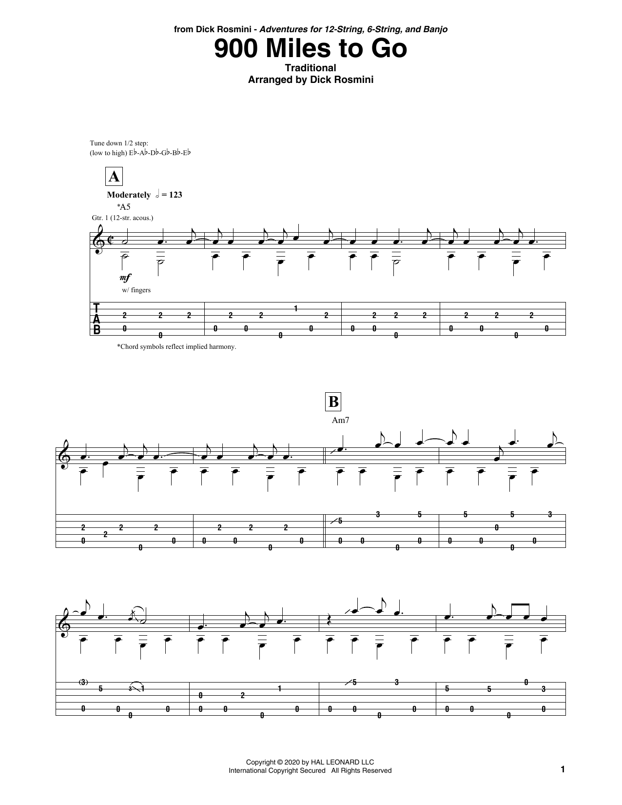 Dick Rosmini 900 Miles To Go Sheet Music Notes & Chords for Solo Guitar Tab - Download or Print PDF