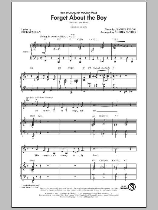 Dick Scanlan Forget About The Boy (arr. Audrey Snyder) Sheet Music Notes & Chords for SSA - Download or Print PDF
