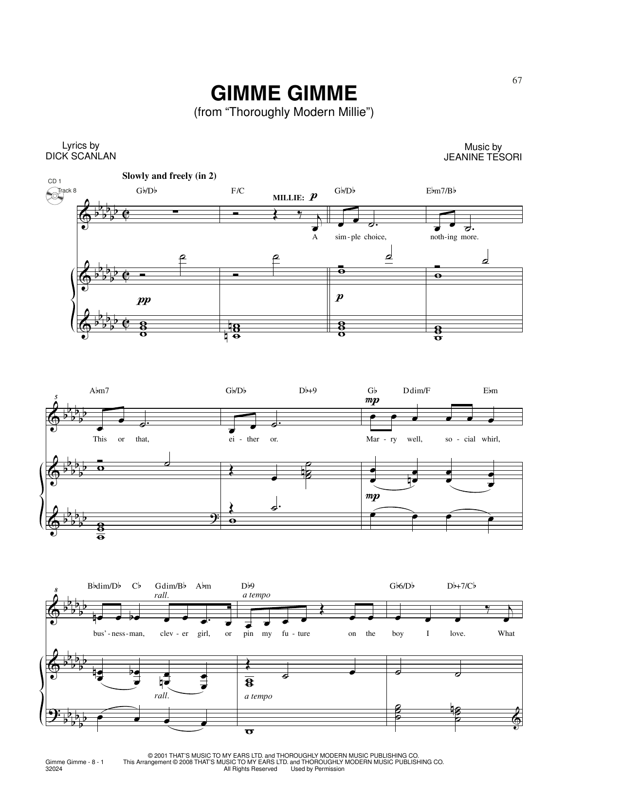 Dick Scanlan Gimme Gimme (from Thoroughly Modern Millie) Sheet Music Notes & Chords for Piano & Vocal - Download or Print PDF