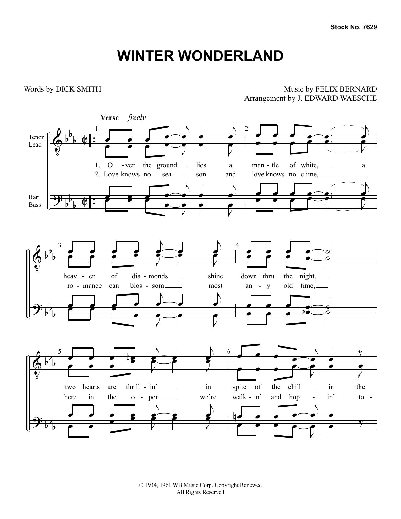 Dick Smith & Felix Bernard Winter Wonderland (arr. Ed Waesche) Sheet Music Notes & Chords for TTBB Choir - Download or Print PDF