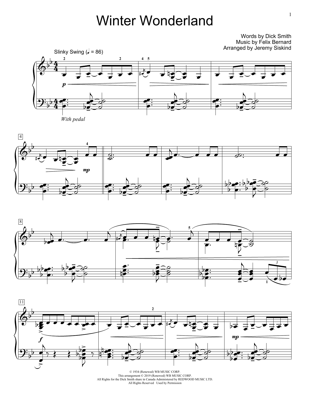 Dick Smith and Felix Bernard Winter Wonderland (arr. Jeremy Siskind) Sheet Music Notes & Chords for Educational Piano - Download or Print PDF