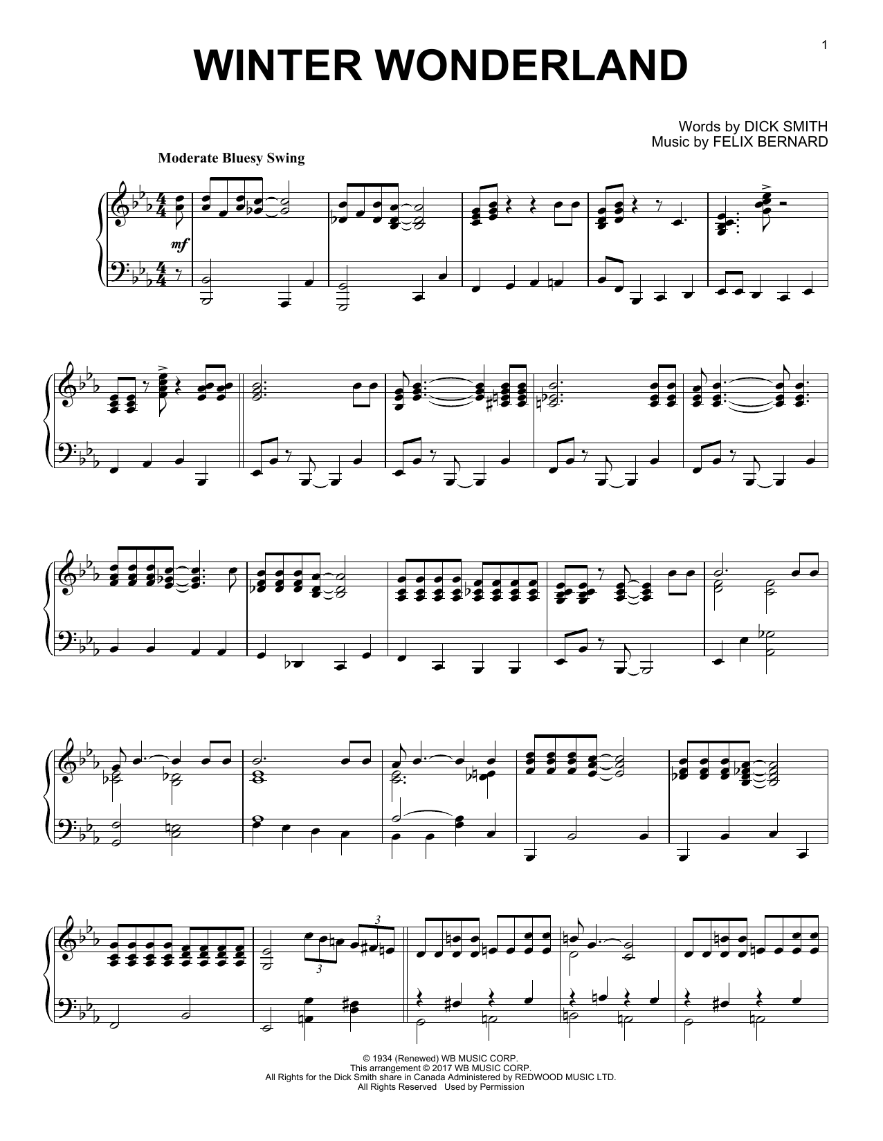Dick Smith Winter Wonderland [Jazz version] Sheet Music Notes & Chords for Piano - Download or Print PDF