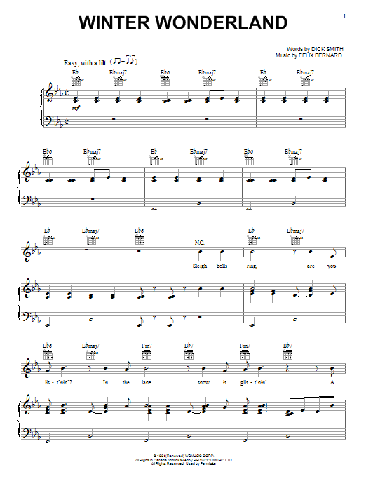 Dick Smith Winter Wonderland Sheet Music Notes & Chords for Lyrics & Chords - Download or Print PDF