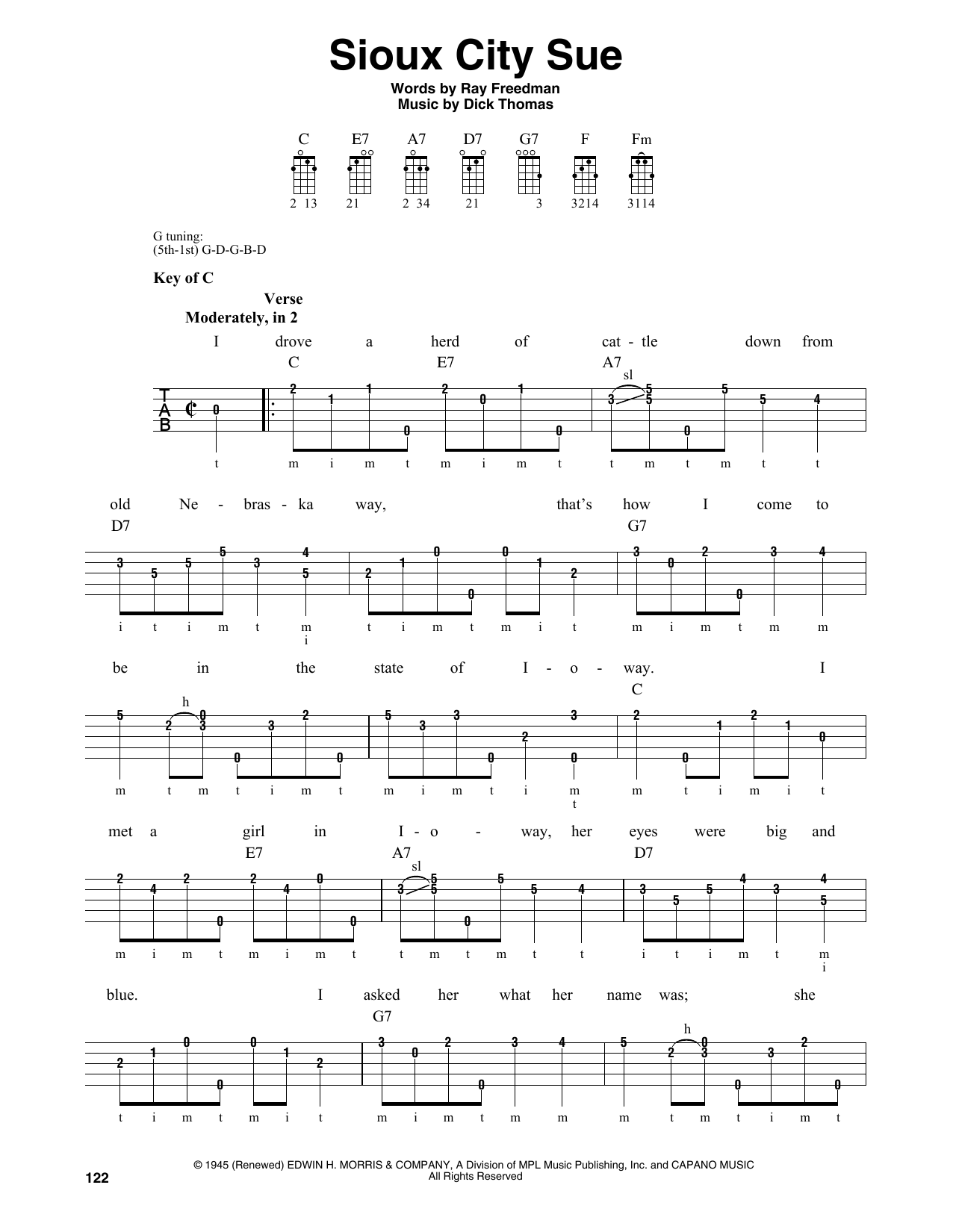 Dick Thomas Sioux City Sue Sheet Music Notes & Chords for Banjo - Download or Print PDF