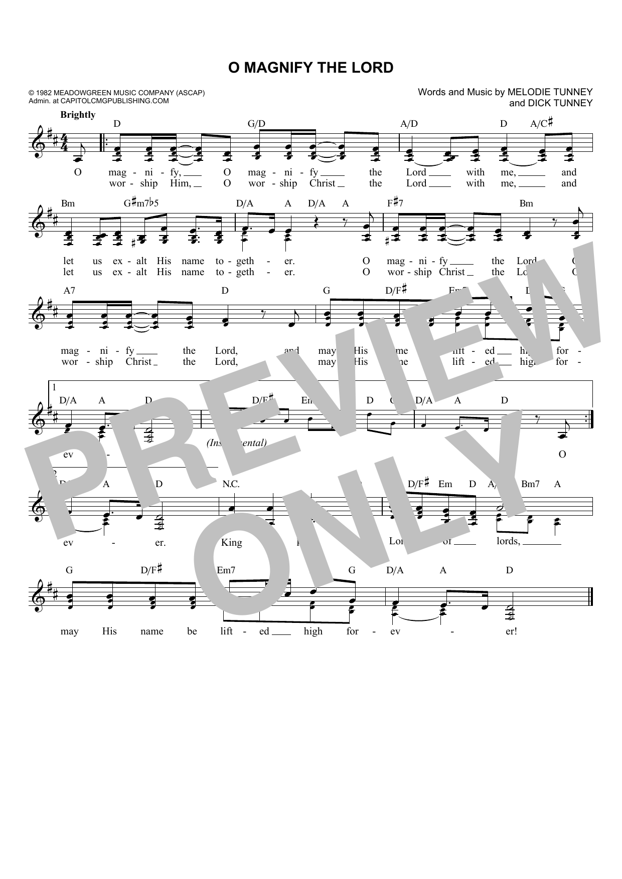Dick & Mel Tunney O Magnify The Lord Sheet Music Notes & Chords for Melody Line, Lyrics & Chords - Download or Print PDF