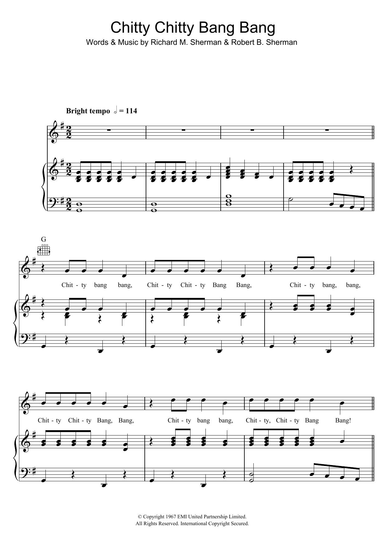 Dick Van Dyke Chitty Chitty Bang Bang Sheet Music Notes & Chords for Piano, Vocal & Guitar (Right-Hand Melody) - Download or Print PDF