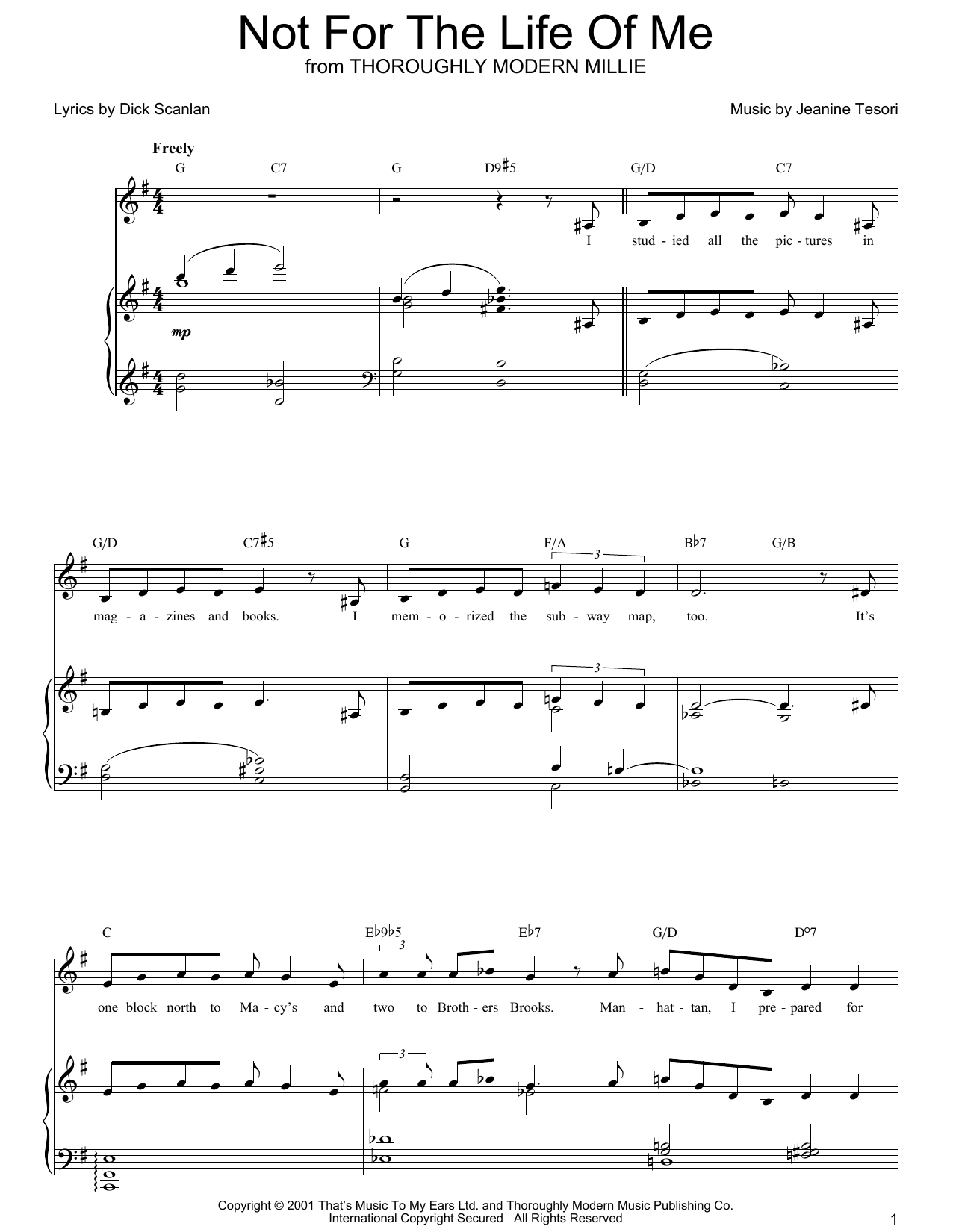 Preview Dick Scanlan Not For The Life Of Me Musicals sheet music, notes and chords for Piano, Vocal & Guitar (Right-Hand Melody), SKU: 25349 Not For The Life Of Me sheet music